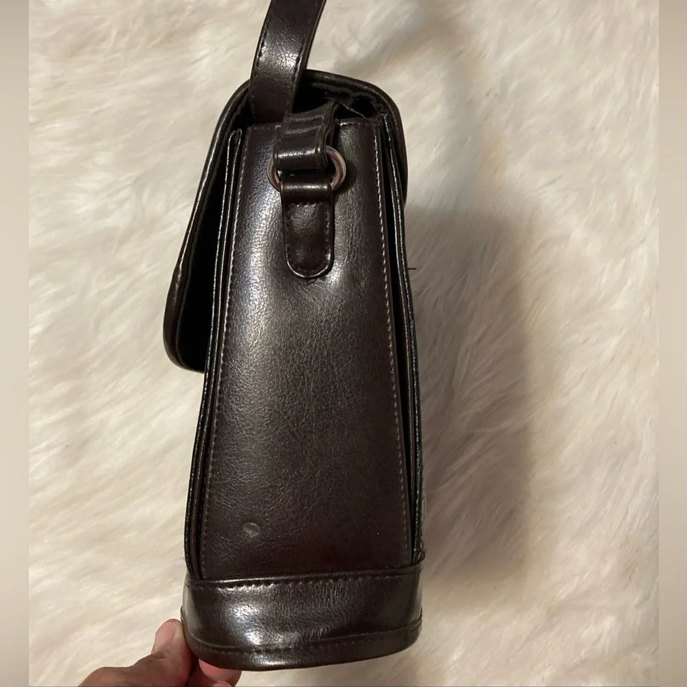 Vintage Marlo black leather‎ mock croc brown shoulder purse western bucket bag